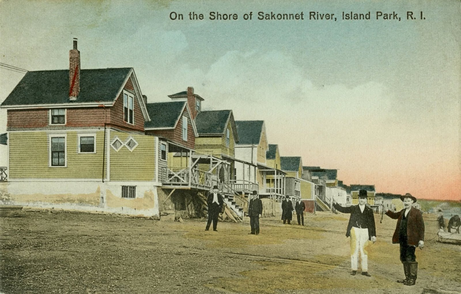 Vintage postcard of cottages along the Sakonnet River shore in Island Park, Rhode Island