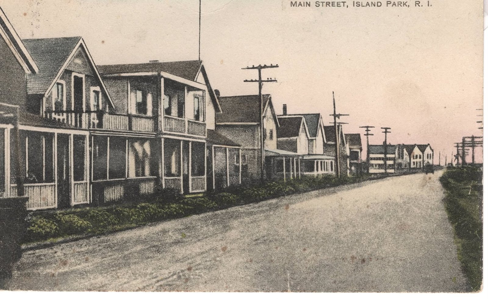 Vintage postcard of Main Street in Island Park, Rhode Island