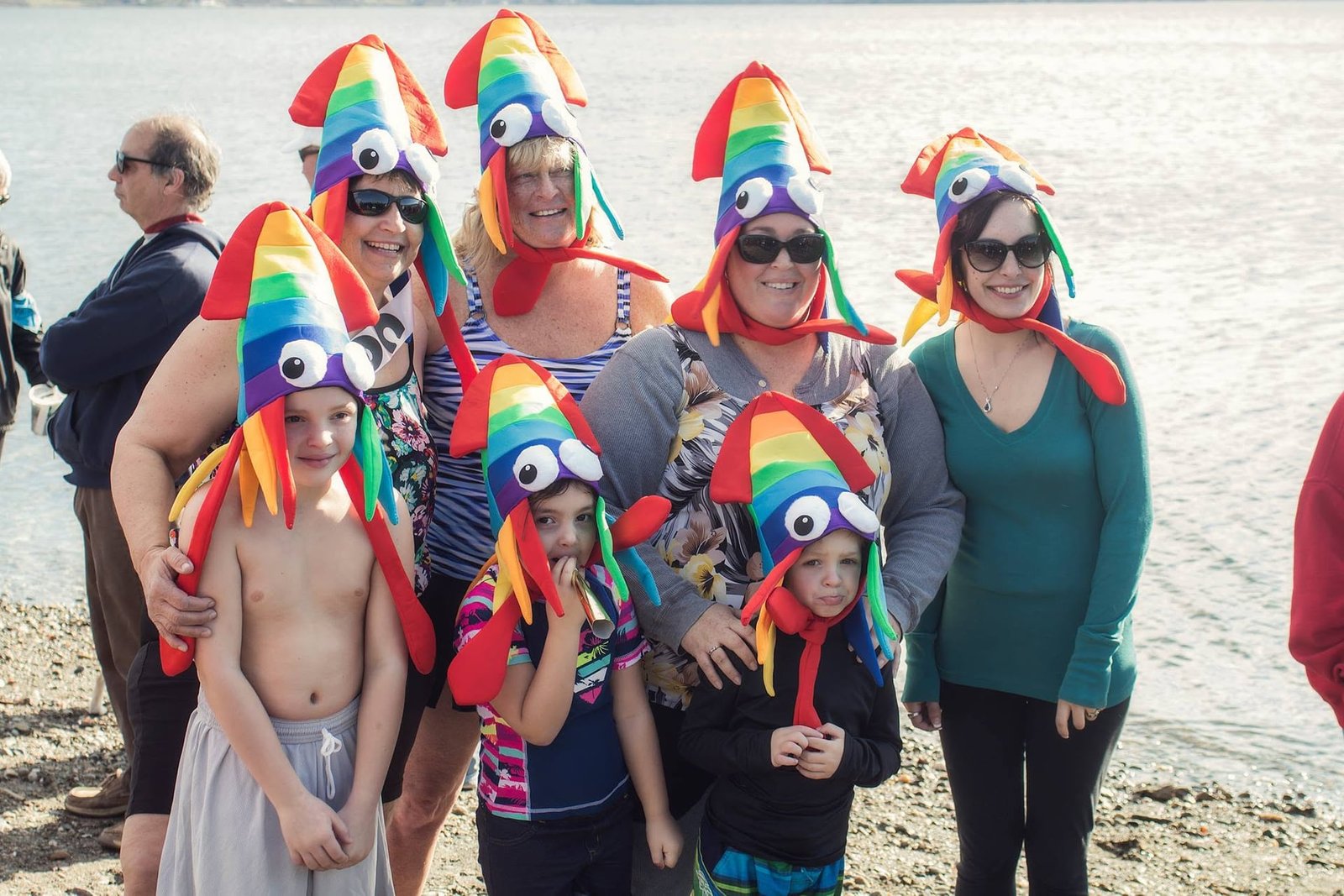 Family in squid hats at the Island Park Polar Dive